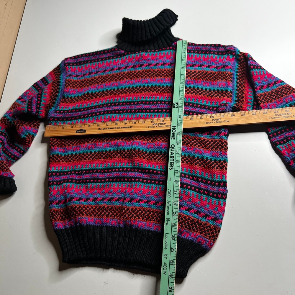 Christopher Vintage 80s Striped Turtleneck Sweater‎ Pink Purple Teal Mens Medium - Picture 4 of 6